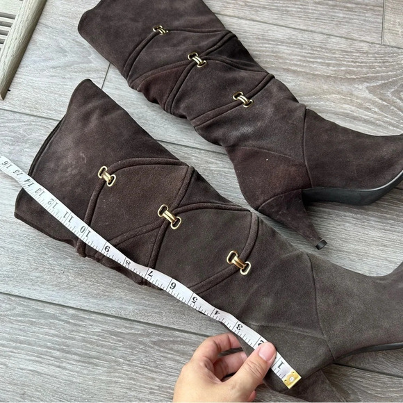Arnold Churgin Handmade Brown Suede Slouch Knee High Tall Heeled Boots - Picture 14 of 14